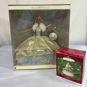 Vintage Holiday Barbie with Matching Hallmark Ornament, 2000